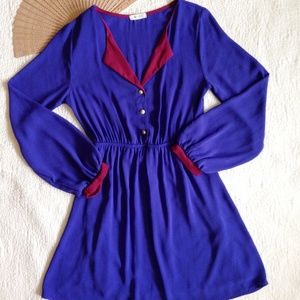 Everly Dress Blue Maroon Flow-y Long Sleeve S